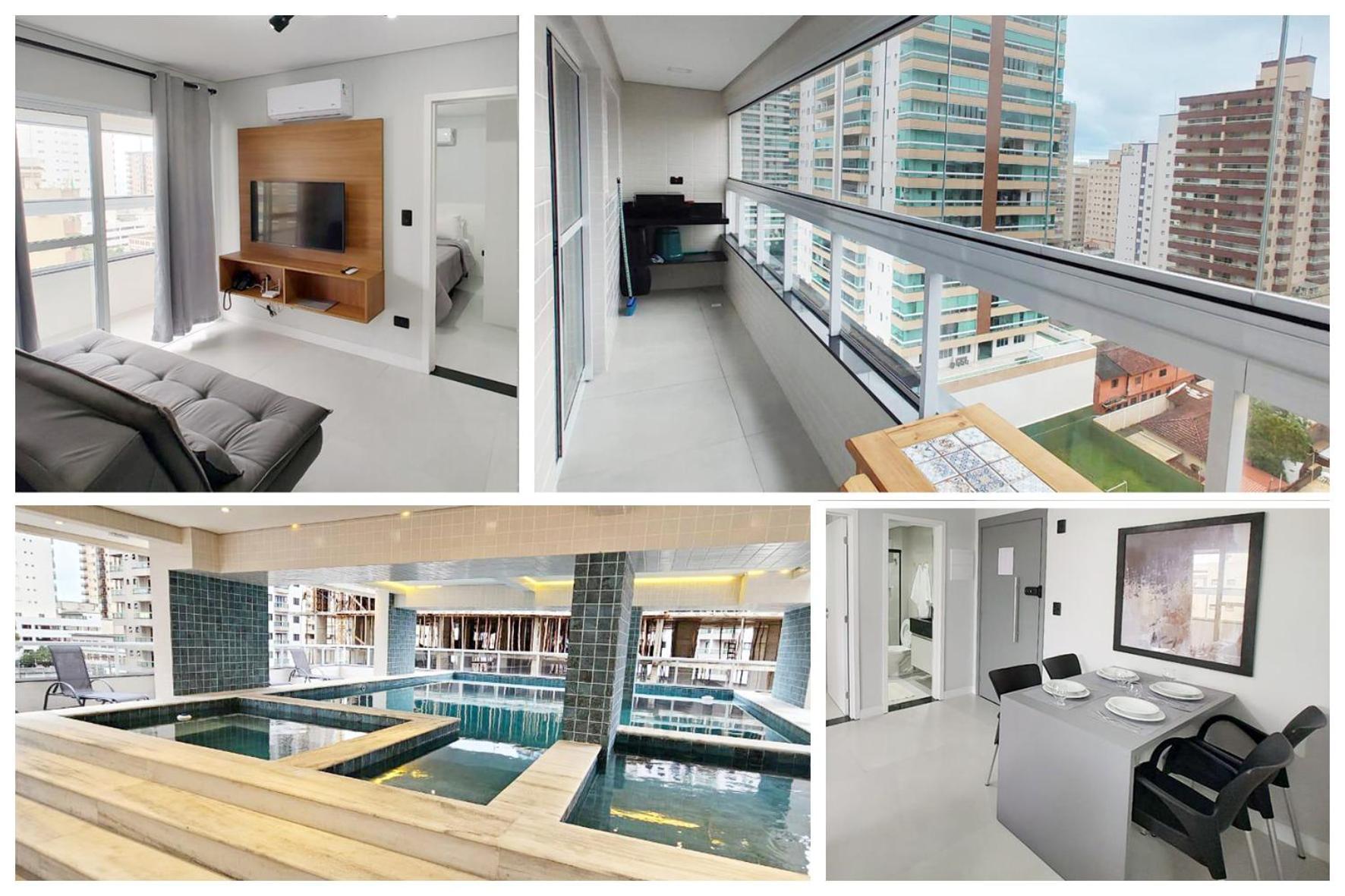 Apto Com Lazer Completo, Piscina, Ar, Mercadinho E Pet Friendly A 1 Min Da Praia Praia Grande Kültér fotó